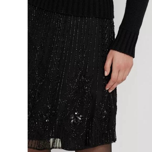Lauren Ralph Lauren Black Beaded Mesh A-Line Skirt, 8 petite NEW Holiday wear - Picture 3 of 11